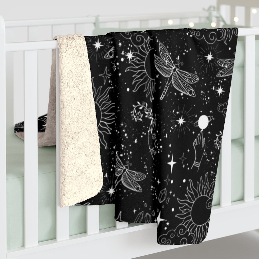 Celestial 'Moon and Moth' Soft Fluffy Blanket