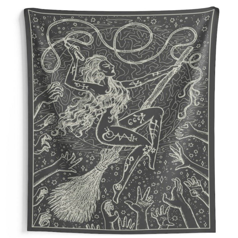 The Witch Riding Broom Tapestry
