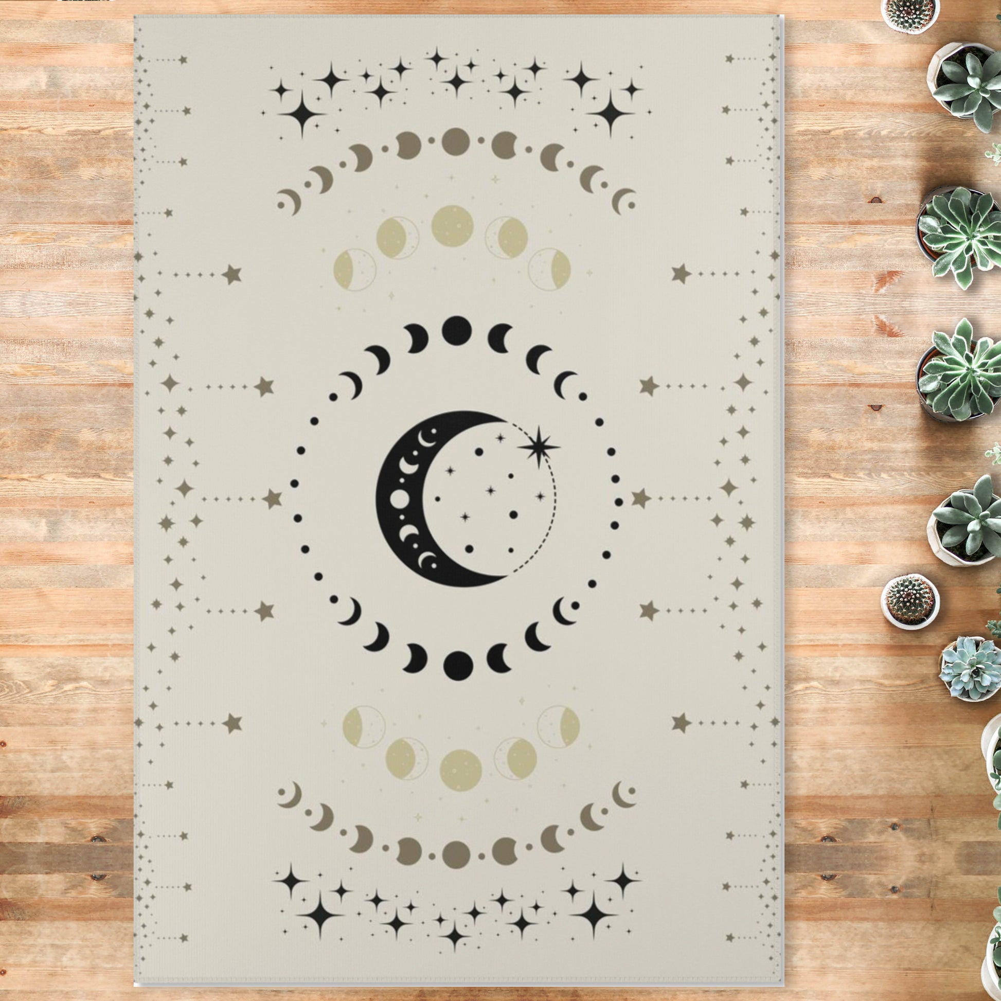 beige moon phases rug