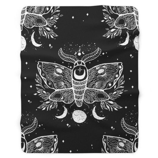 black and white celestial moth blanket