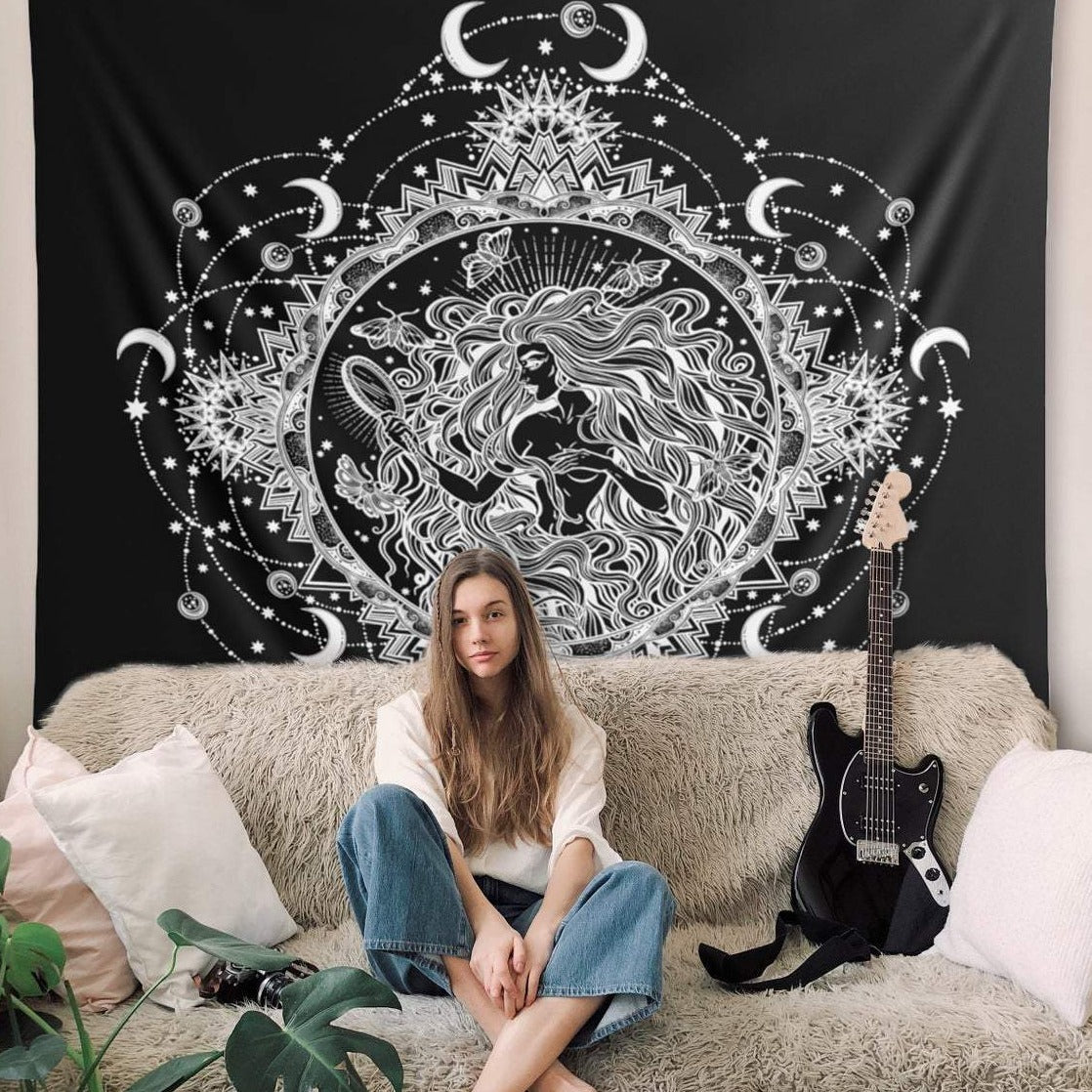 Black and White Mandala Wall Hanging Tapestry – All About Tidy
