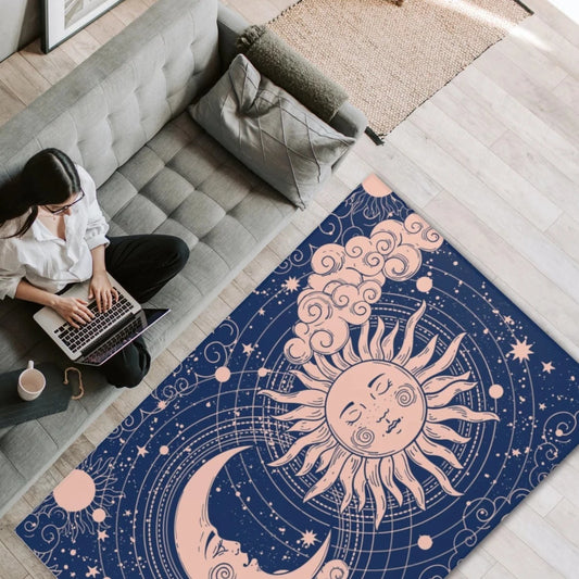 blue sun moon area rug