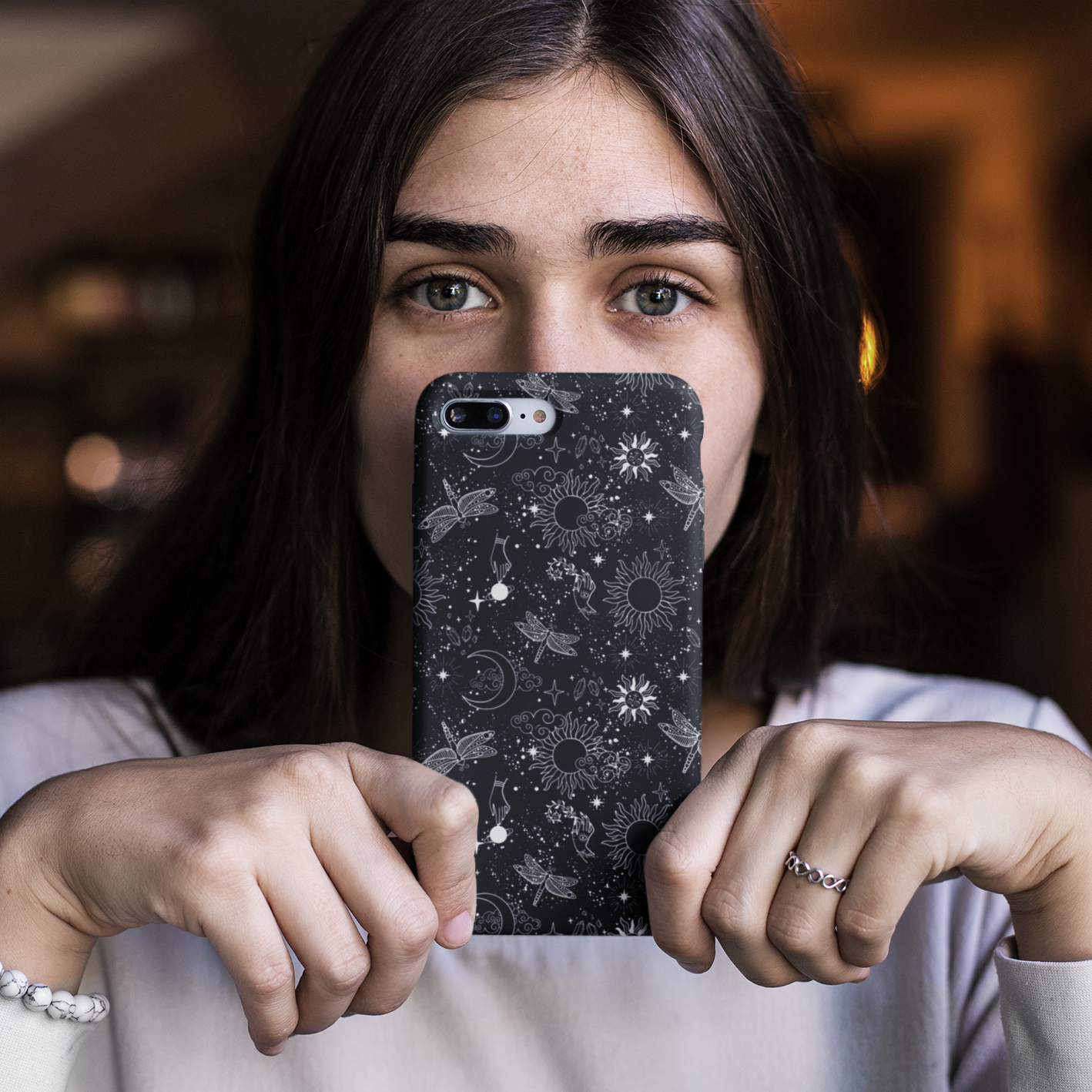 black witchy moth sun and moon phone case