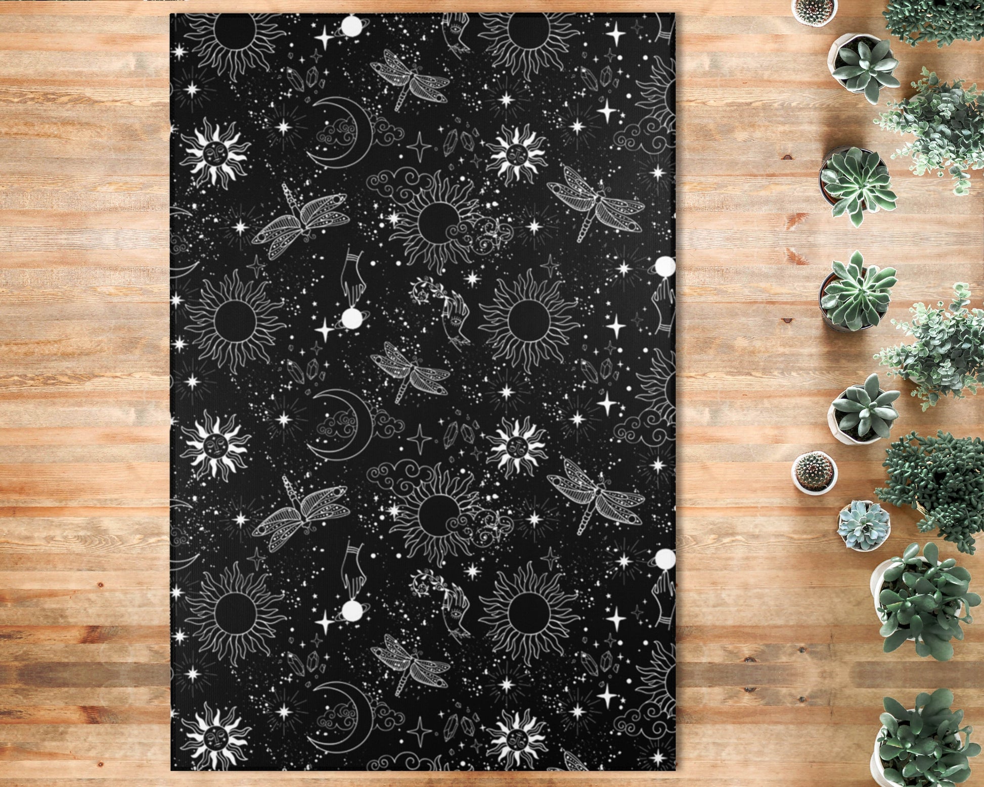 black celestial area rug
