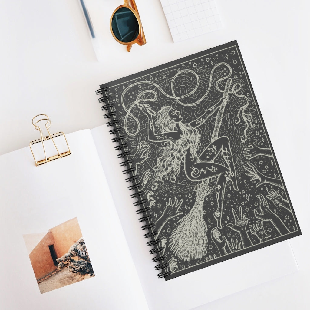 Witch Riding Broom Notebook - Tarot Journal
