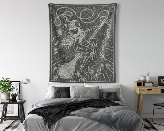 The Witch Riding Broom Tapestry