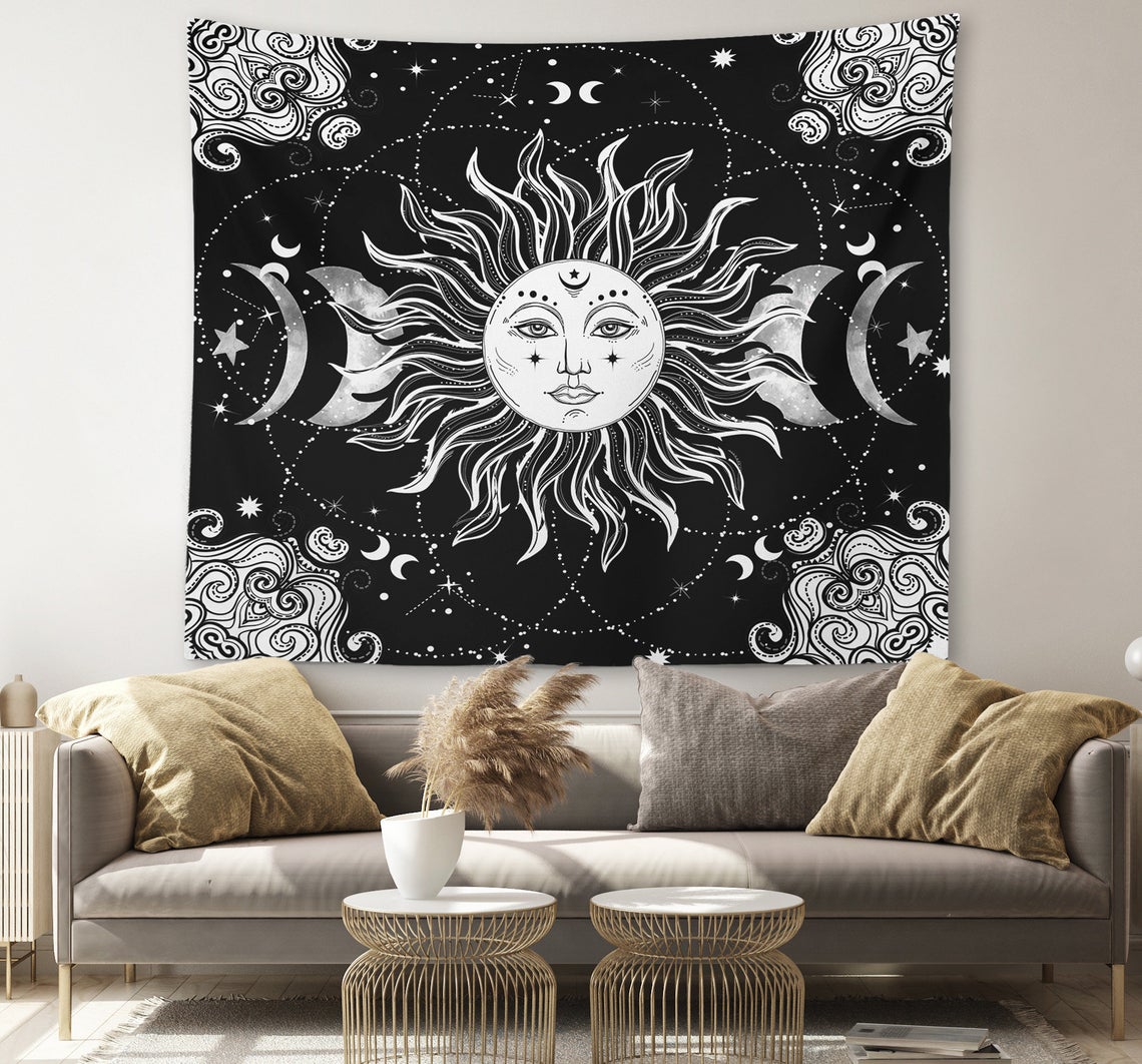 black and white sun tapestry