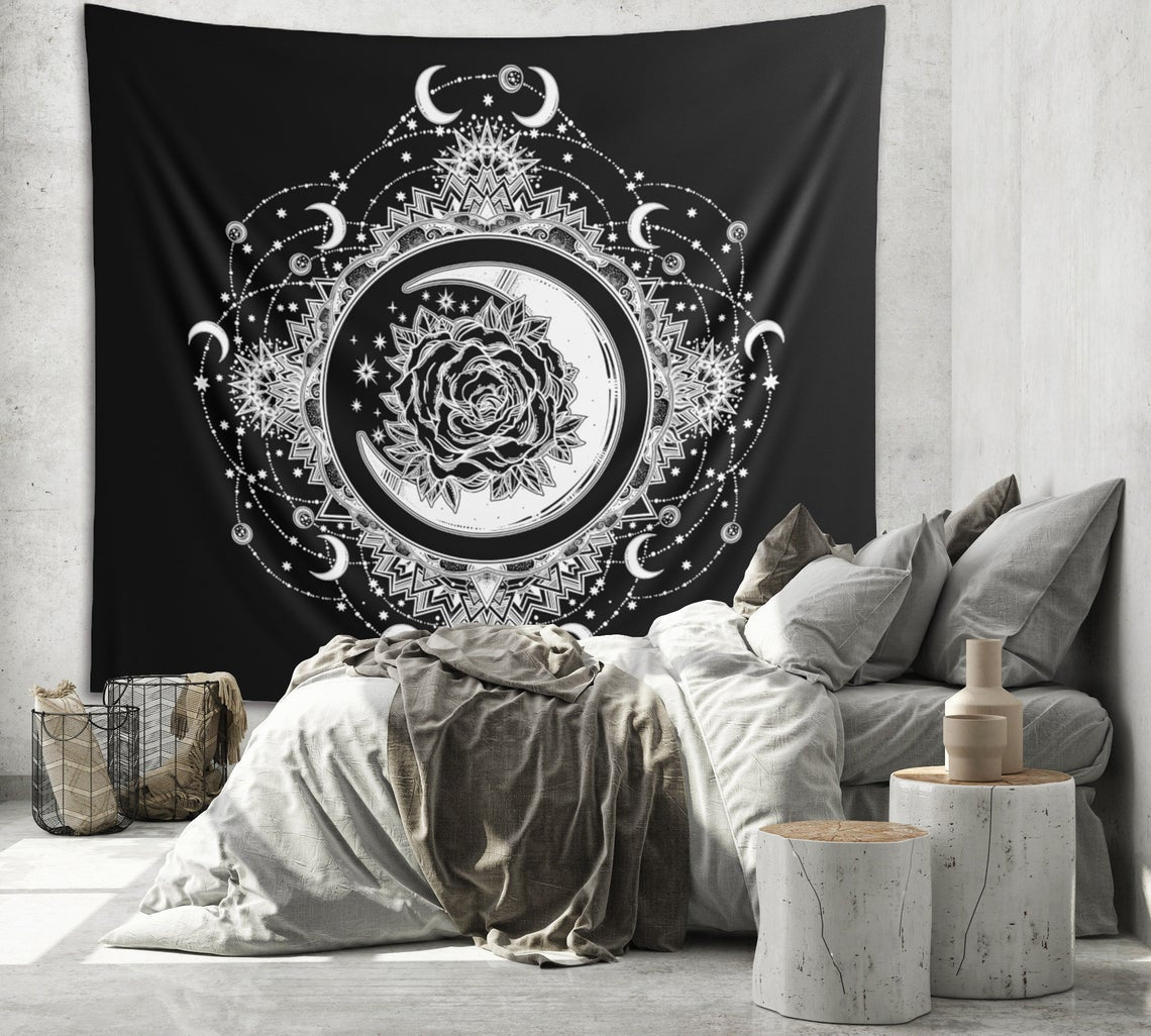 black and white moon tapestry