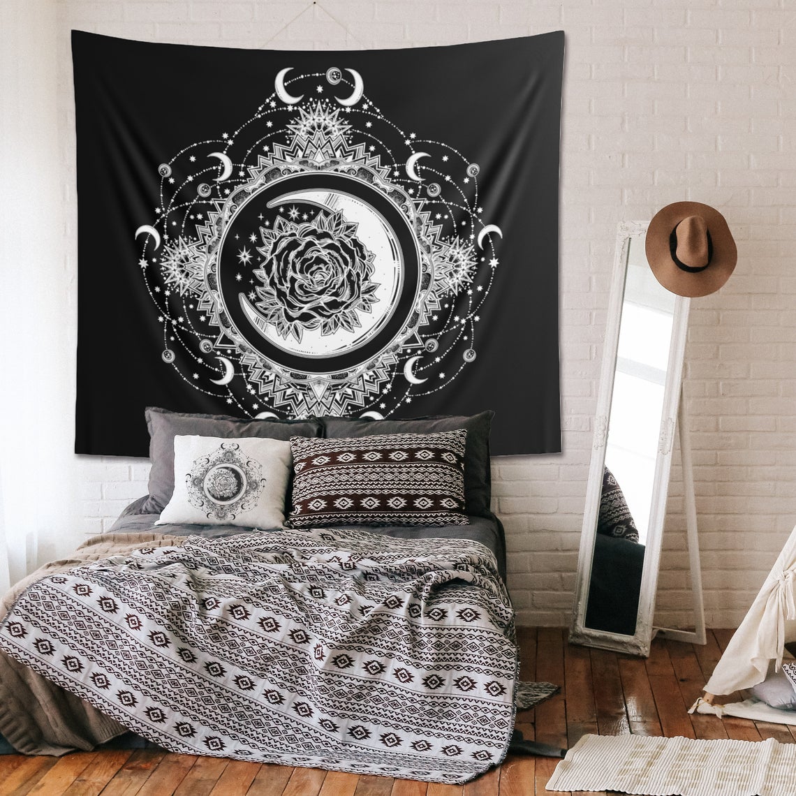 bohemian moon tapestry in bedroom