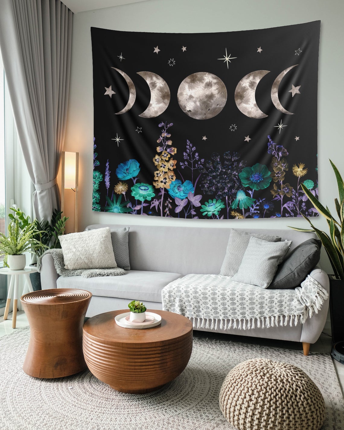 moon tapestry in living room