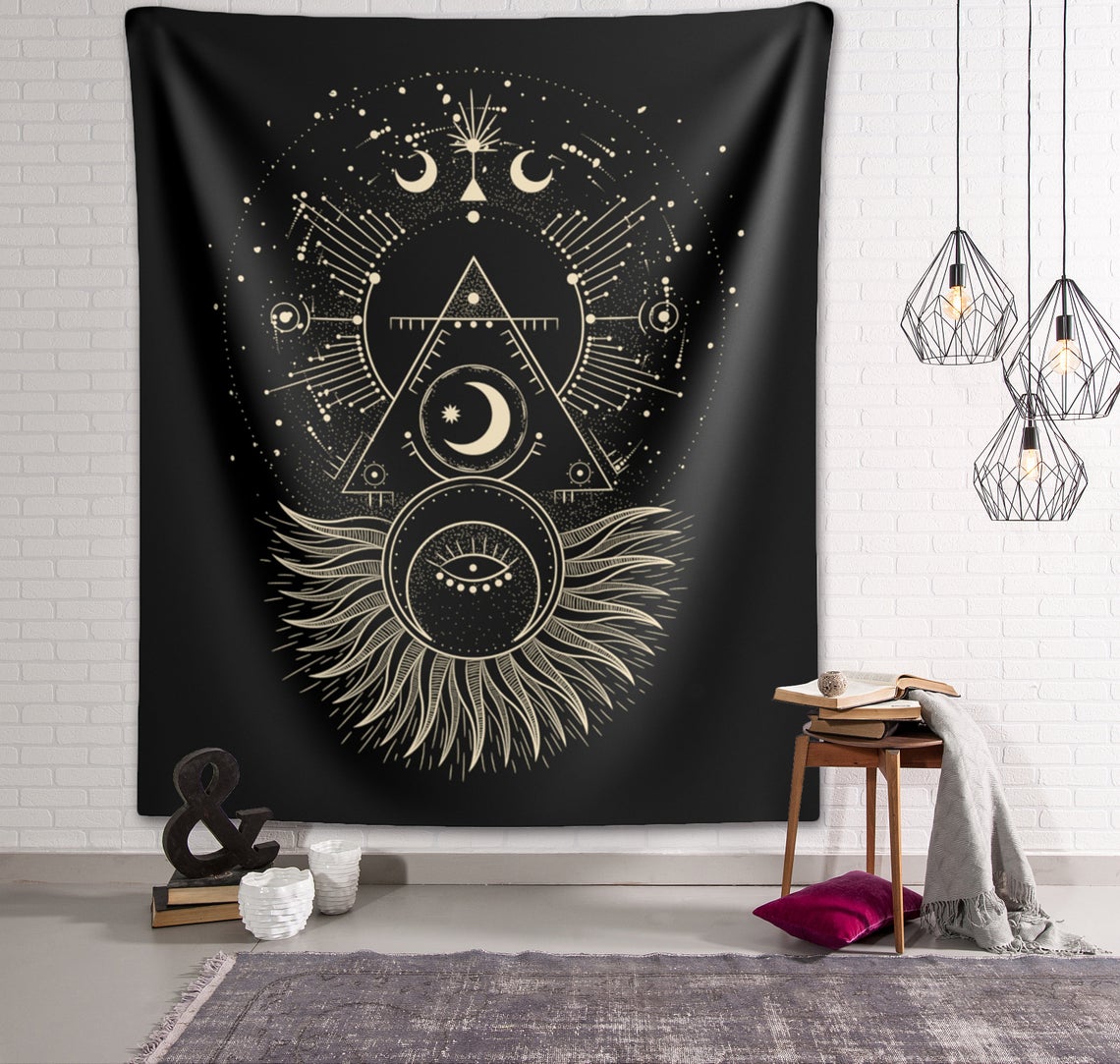 sacred geometry moon tapestry