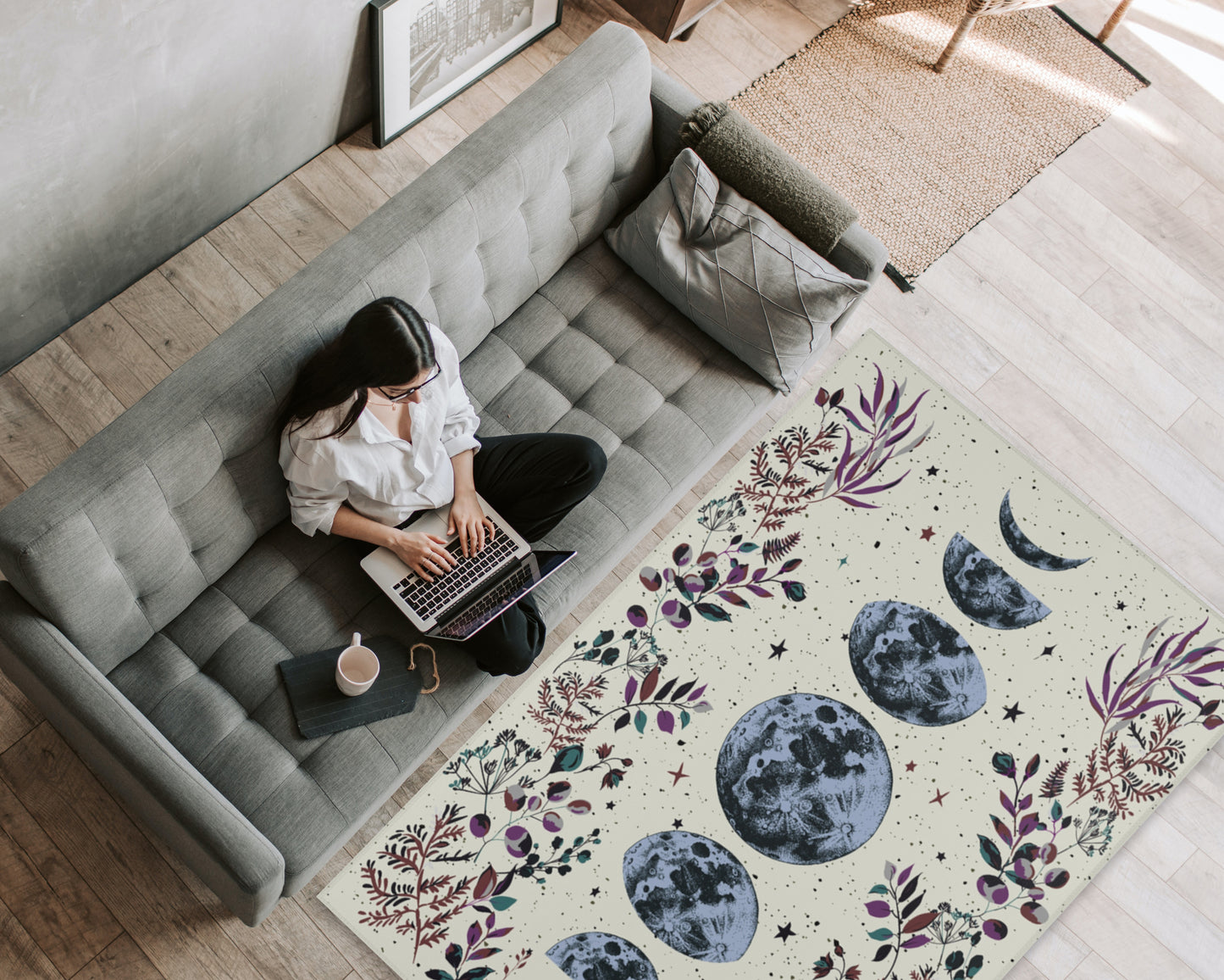 Beige Lunar Phases Area Rug