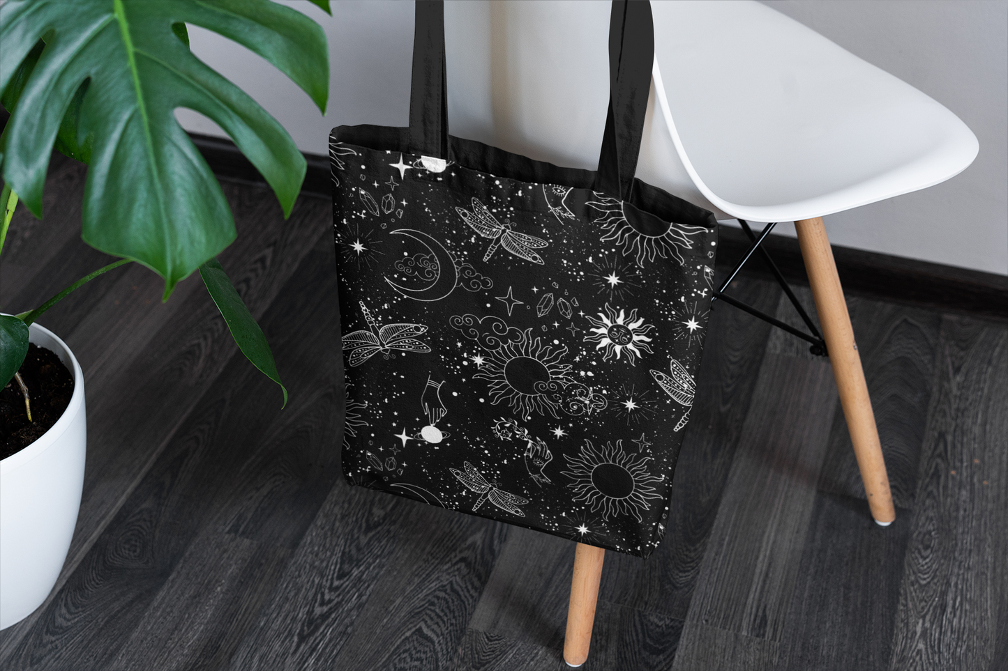 witchy sun and moon moth tote bag